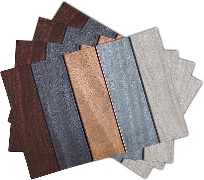 Giwawa Rustic Wood Placemats Set of 4- Antique Brown Old Barn Wooden Board Linen Place Mat 12x18 Inch- Farmhouse Country Style Washable Non-Slip Table Mats for Kitchen Dining Cabin Decor