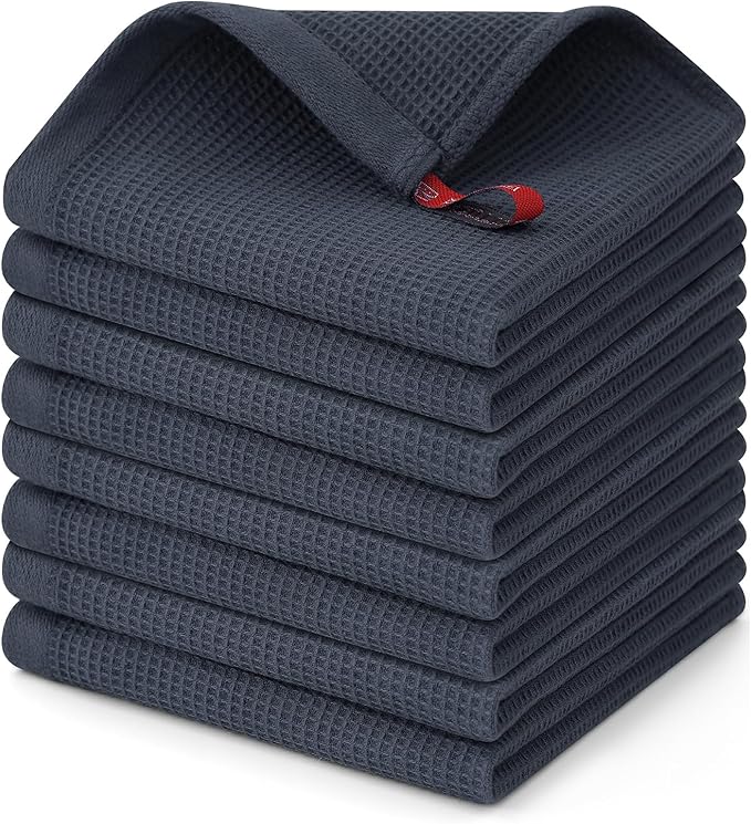 Homaxy 100% Cotton Waffle Weave Dish Cloths - 8 Pack Soft and Absorbent Dish Towels - 12 x 12 Inches Quick Dry Dish Rags - Dark Grey