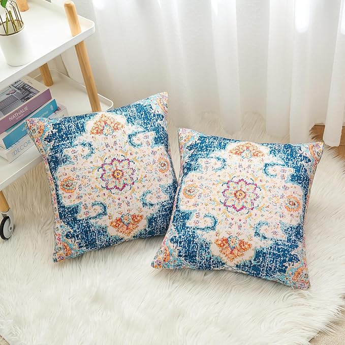 Boho Throw Pillow Covers 22x22 inch Set of 2,Boho Vintage Carpet Pattern Antique Ethnic Decor Double Sided Pattern Cushion Cover Soft Pillow Case Living Sofa Room Bed Square Pillow Cover