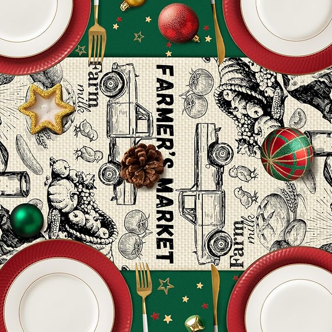 Farm Burlap Table Runner Seasonal Spring Fall Kitchen Dining Linen Table Decoration for Indoor Outdoor Home Party Dinner 13x72 Inch