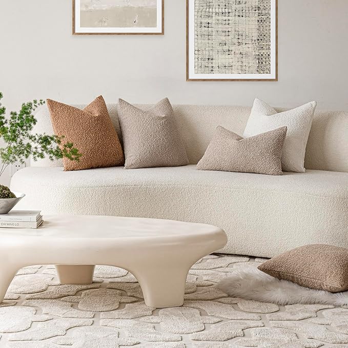 Foindtower Pack of 2, 20 x 20 Inch, Decorative Textured Boucle Throw Pillow Covers Accent Solid Pillow Cases Cozy Soft Couch Cushion Case for Chair Sofa Bedroom Living Room Home Decor, Oatmeal