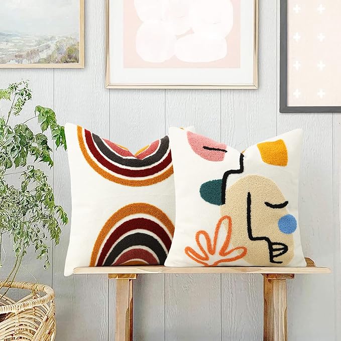Merrycolor Boho Abstract Throw Pillow Covers 20x20 Tufted Sun Pillow Covers Colorful Mid Century Modern Pillow Covers Boho Pillows Decorative Throw Pillow Case for Bed Couch Living Room,1PC