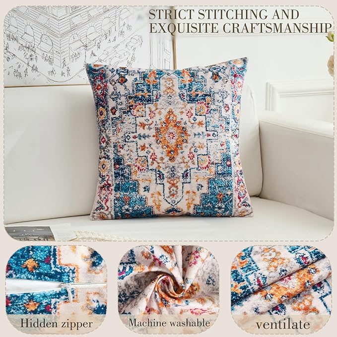 Boho Throw Pillow Covers 22x22 inch Set of 2,Boho Vintage Carpet Pattern Antique Ethnic Decor Double Sided Pattern Cushion Cover Soft Pillow Case Living Sofa Room Bed Square Pillow Cover