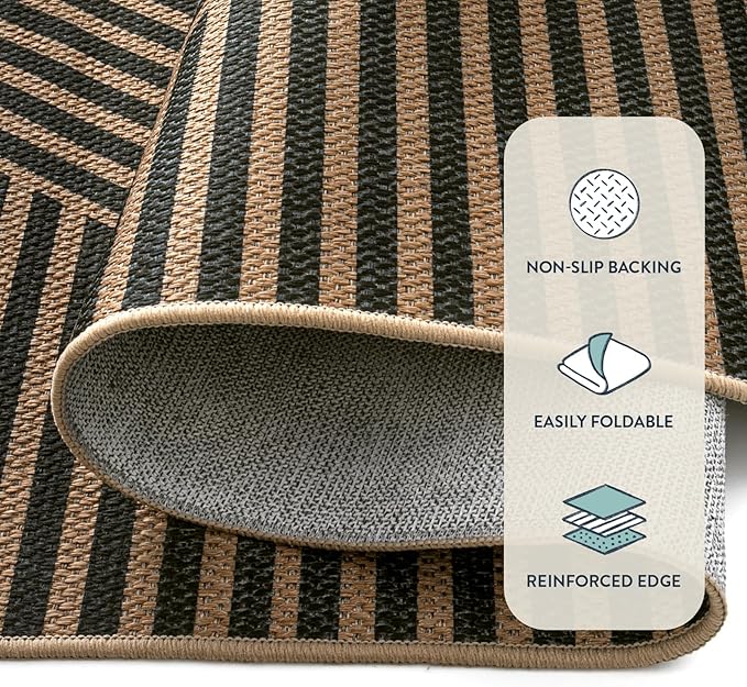 Lahome Modern Geometric Outdoor Easy Jute Rug, 5x7 Patio Living Room Rug Large Black Carpet for Bedroom, Farmhouse Washable Indoor Outdoor Carpet for Dining Room Backyard Deck