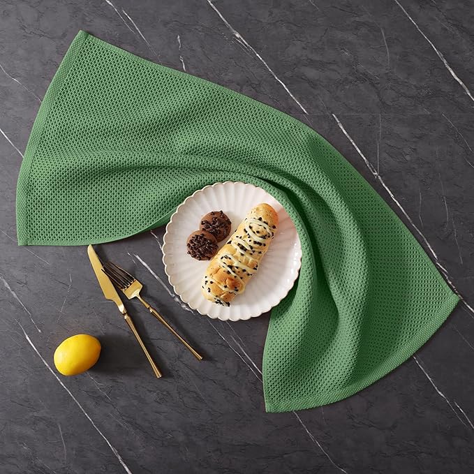 Homaxy 100% Cotton Kitchen Towels and Dishcloths Set, 12 x 12 Inches and 13 x 28 Inches, Set of 8 Bulk Kitchen Towels Set, Ultra Soft Absorbent Dish Cloths for Washing Dishes, Grass Green