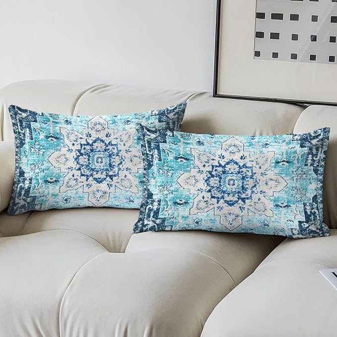 Boho Throw Pillow Covers 12x20 inch Set of 2,Boho Vintage Carpet Pattern Antique Ethnic Decor Double Sided Pattern Cushion Cover Soft Pillow Case Living Sofa Room Bed Square Pillow Cover