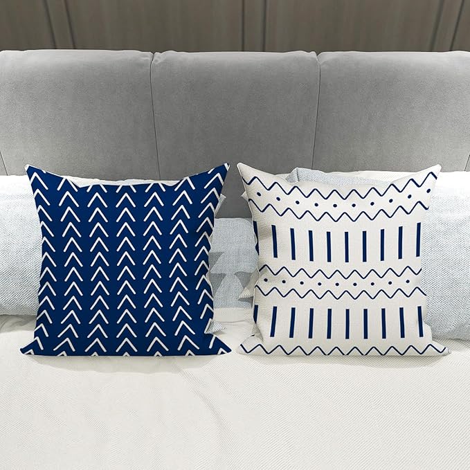 YCOLL Pillow Covers 18x18 Set of 4, Modern Sofa Throw Pillow Cover, Decorative Outdoor Linen Fabric Pillow Case for Chair Sofa Couch Bed Car, Dark Blue