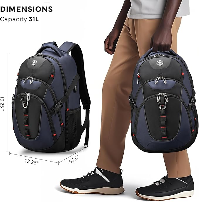 Swissdigital Design Travel Backpack for Men with Apple Find My, Laptop Backpack with USB Charging Port, RFID Protection, Add-A-Bag System - Travel Backpack for Men-Finder Color Random