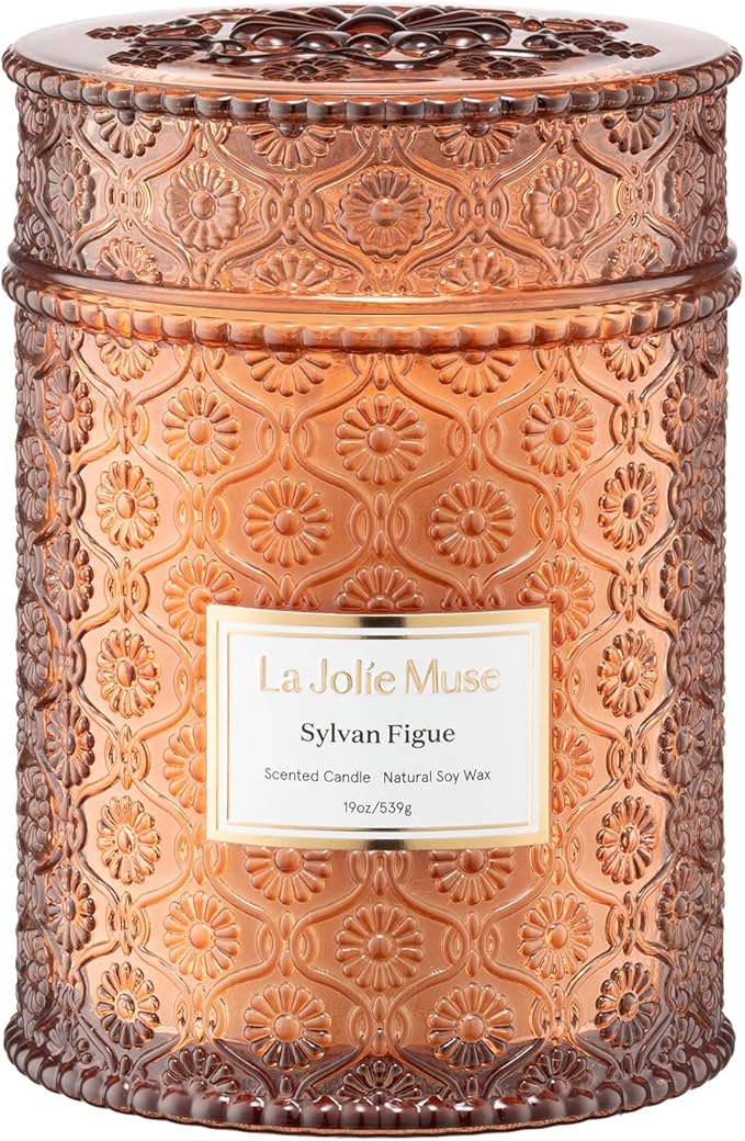 LA JOLIE MUSE Fall Candles - Sylvan Figue, Fig Leaf, Red Berries, Sandalwood | 19 oz Large Wooden Wick Candle | Natural Soy Wax | 90 Hours Clean Burn | Luxury Fig Candle | Gift-Ready for Hosts