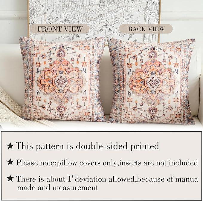 Boho Throw Pillow Covers 18x18 inch Set of 2,Boho Vintage Carpet Pattern Antique Ethnic Decor Double Sided Pattern Cushion Cover Soft Pillow Case Living Sofa Room Bed Square Pillow Cover