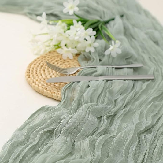2 Pieces ST Patricks Day Table Runner, Sage Green Cheesecloth Table Runners 10FT Cheese Cloth Table Runner Rustic Sheer Table Runner for Baby Bridal Shower Birthday Party Boho Table Decorations