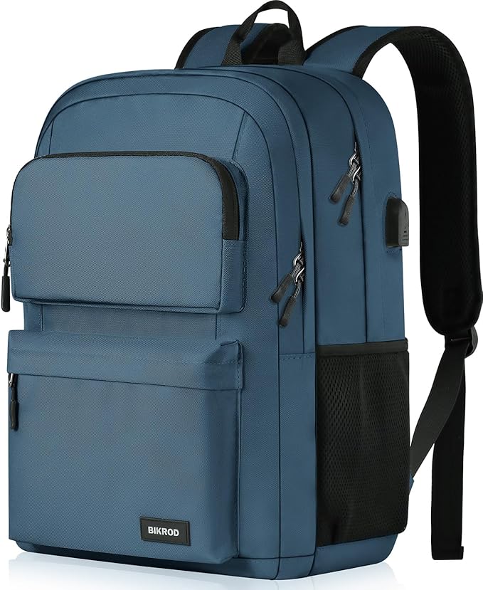 Backpack for School Teen Boys and Girls, Carry-on Lightweight Casual Bookbag with USB Charging Port Fit 15.6 Inch Notebook, Blue