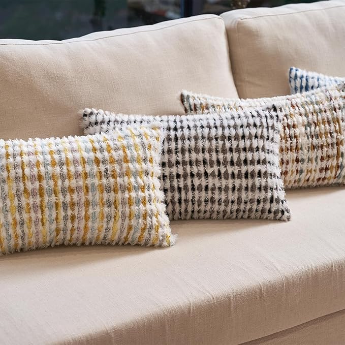 Aeckself Boho Chenille Tufted Pillow Cover 12x20 Inch, Rectangle Decorative Lumbar Throw Pillow Cover Neutral Pillowcase for Couch Bedroom Living Room, Black Gray