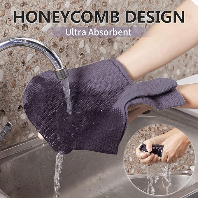 QUILTINA Dish Towels Set,100% Cotton Waffle Weave Kitchen Towels 6 Pack,17 x 25 Inches for Kitchen,Ultra Soft Dish Drying Towels(White, Gray, Light Khaki, Light Blue, Dark Green, Brown)