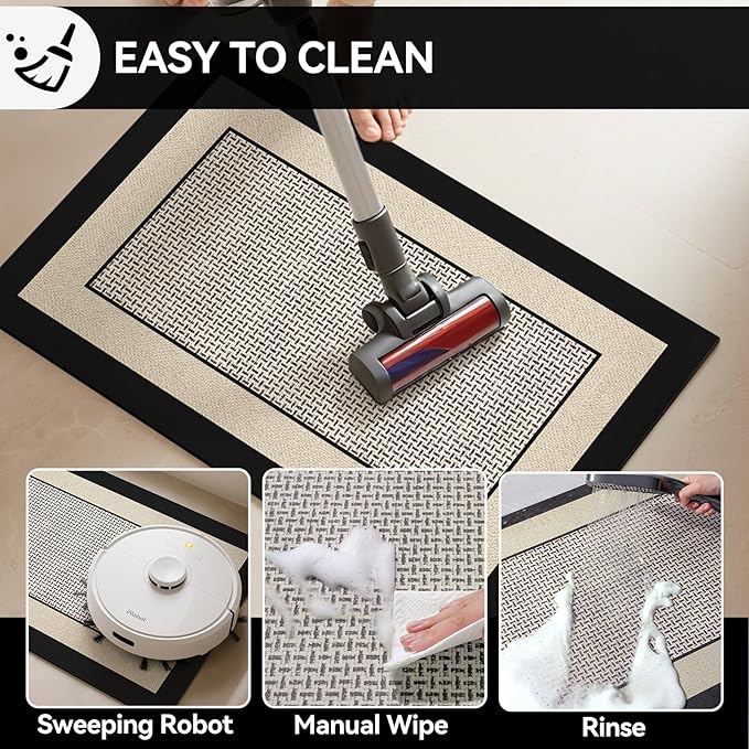 Non Slip Thin Bath Mat Bathroom Rugs, Rubber Backing Ultra Thin Bathroom Rug Fit Under Door, Quick Dry Super Absorbent Washable Shower Bath Mats, Beige 24x36