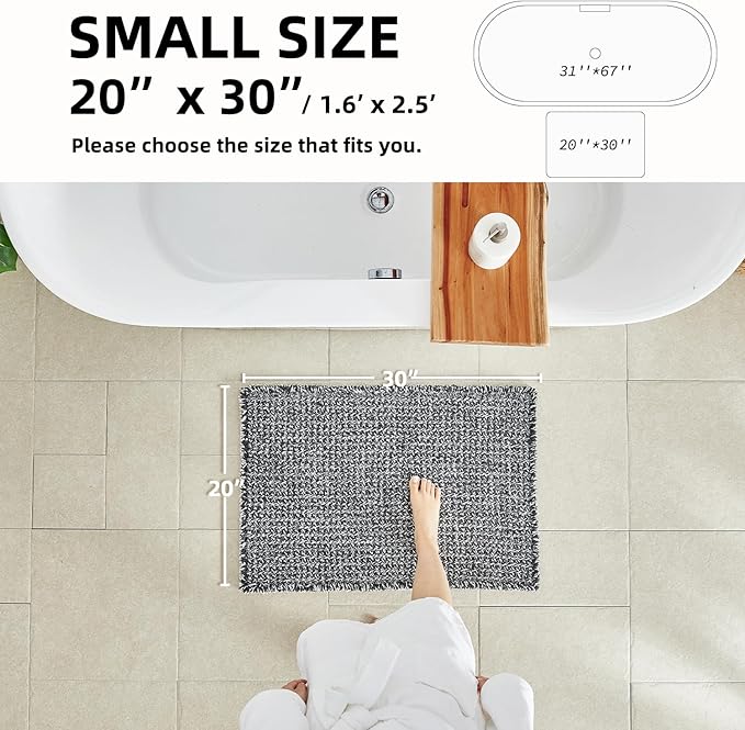 Black and White Bathroom Rugs, Waffle Runner Rug Bathroom Non Slip Washable Long Super Absorbent Quick Dry Boho Farmhouse Bath Decor, 72"x24" Black and White