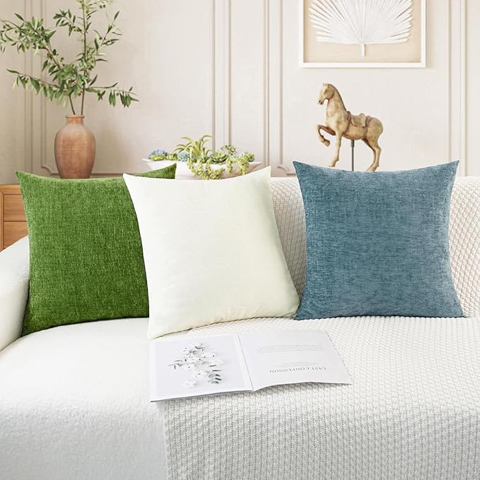 CaliTime Throw Pillow Covers Decorative 20 X 20 Inches Pack of 2 Cozy Chenille Cushion Cases for Couch Sofa Bed Living Room Home Smoke Blue