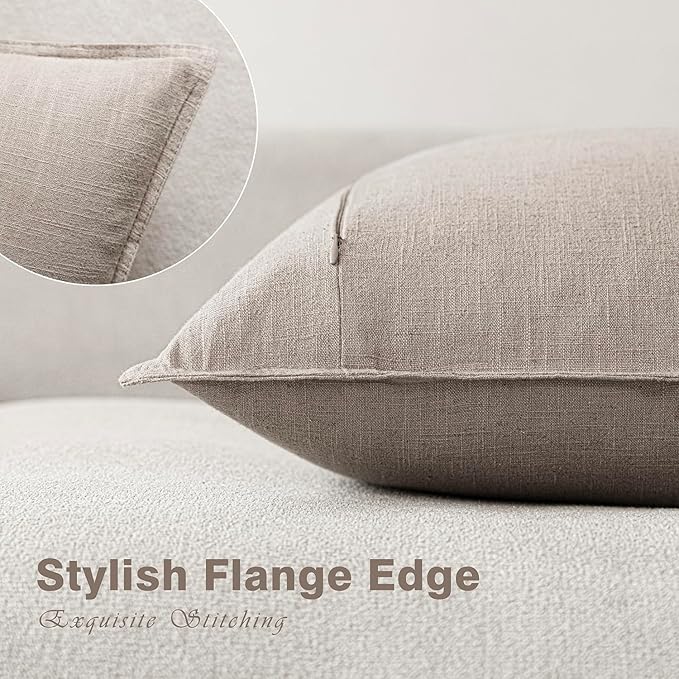 Foindtower Pack of 2, Decorative Linen Soild Throw Pillow Covers Soft Accent Lumbar Cushion Case Farmhouse Pillowcase for Chair Couch Sofa Bedroom Living Room Home Decor 12 x 20 Inch Natural Linen