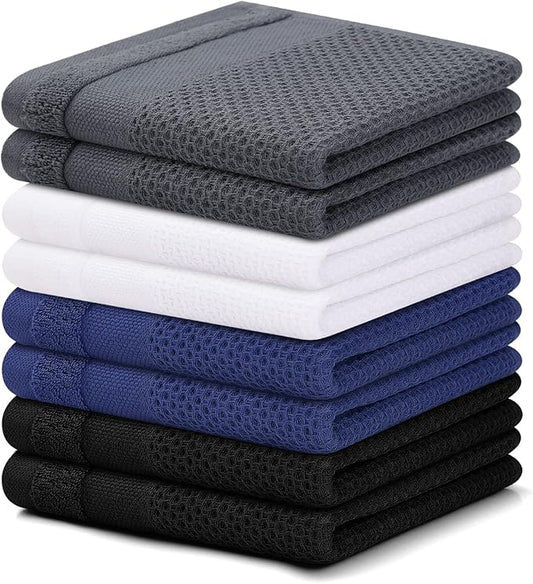 Homaxy 100% Cotton Dish Cloths, 8 Pack - 12 x 12 Inches, Waffle Weave Super Soft and Absorbent Dish Towels Quick Drying Dishcloths, Mix Color