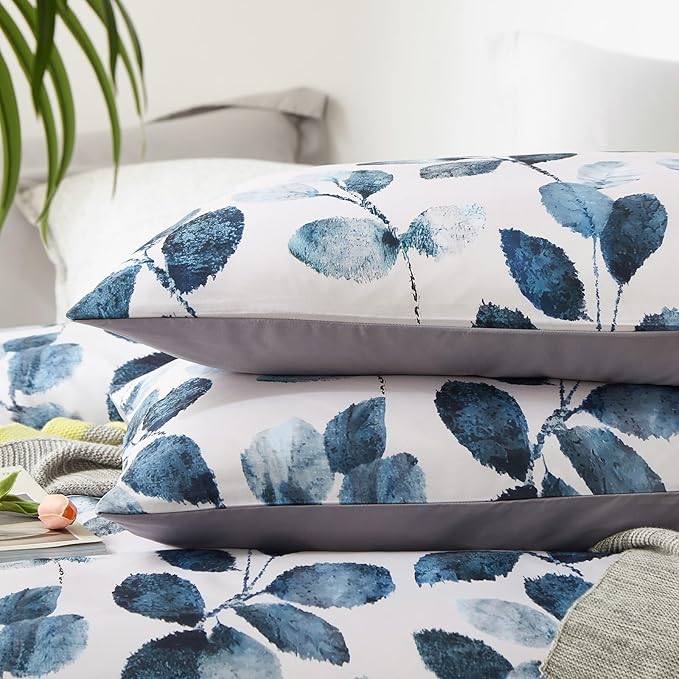 Cupocupa Duvet Cover Queen Size Set Boho Floral Pattern Queen Duvet Cover Set for Queen Size Bed Vintage Soft Bedding Leaf Print Duvet Cover with Pillowcases