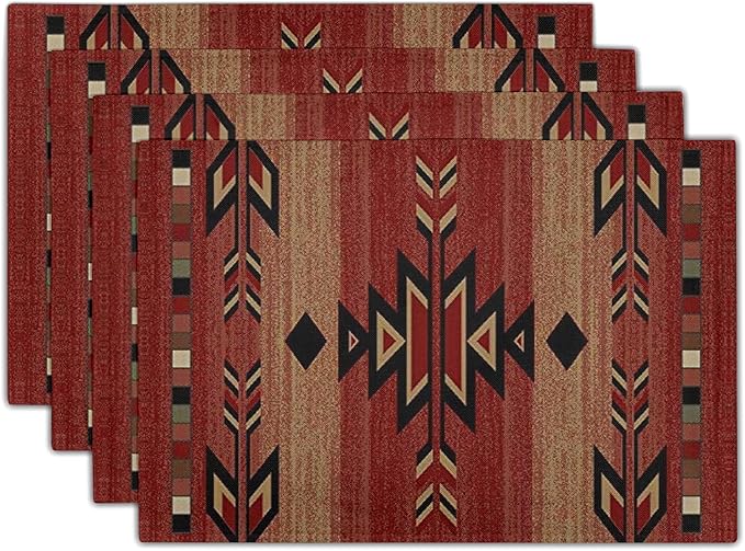 Giwawa Southwestern Placemats Set of 4 Rusty Red Tribal Geometric Decorative Table Mat Antique Native American Heat Resistant Washable Place Mats 12x18Inch for Dining Kitchen Farmhouse Decor