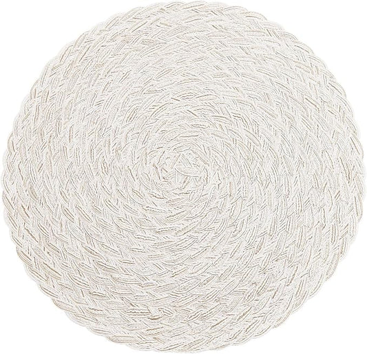 SHACOS Round Braided Placemats 15 inch Set of 6 Boho Thick Washable Kitchen Table Placemats for Home Wedding Party (T-Ivory, 6)