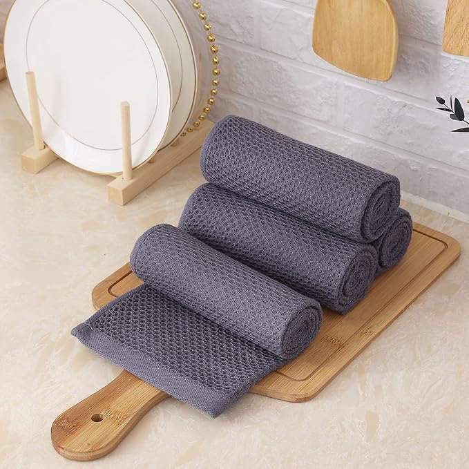 Homaxy 100% Cotton Waffle Weave Kitchen Towels, 13 x 28 Inches Super Absorbent and Machine Washable Dish Towels for Drying Dishes, 6-Packs, Dark Grey