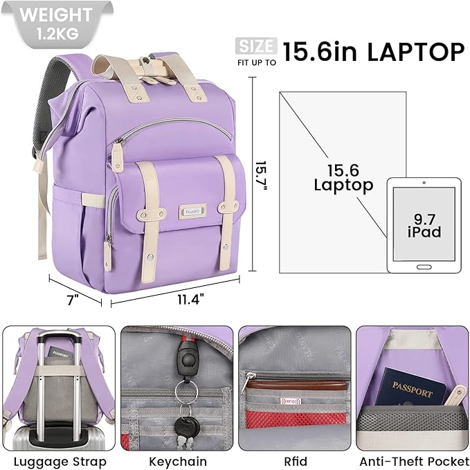 FALANKO Laptop backpack for Women, Computer Backpack Fits 15.6Inch Laptop with USB Charging Port RFID Water Resistant purse Casual Bookbag for Teacher work College nurse Doctor