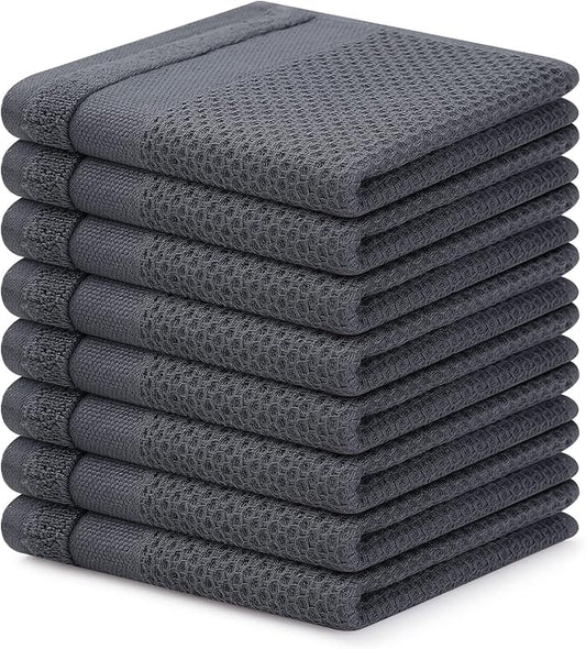 Homaxy 100% Cotton Dish Cloths, 8 Pack - 12 x 12 Inches, Waffle Weave Super Soft and Absorbent Dish Towels Quick Drying Dishcloths, Dark Grey