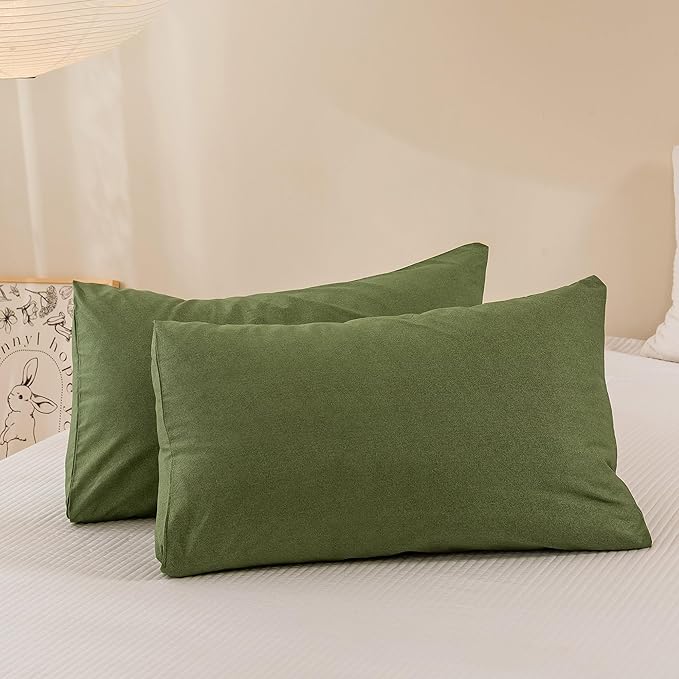 ECOCOTT Olive Green Duvet Cover Queen Size - 100% Washed Cotton Durable Soft Comfy Duvet Cover Set, 3 Pieces Duvet Cover with Zipper Closure (Green, 90''x90'')