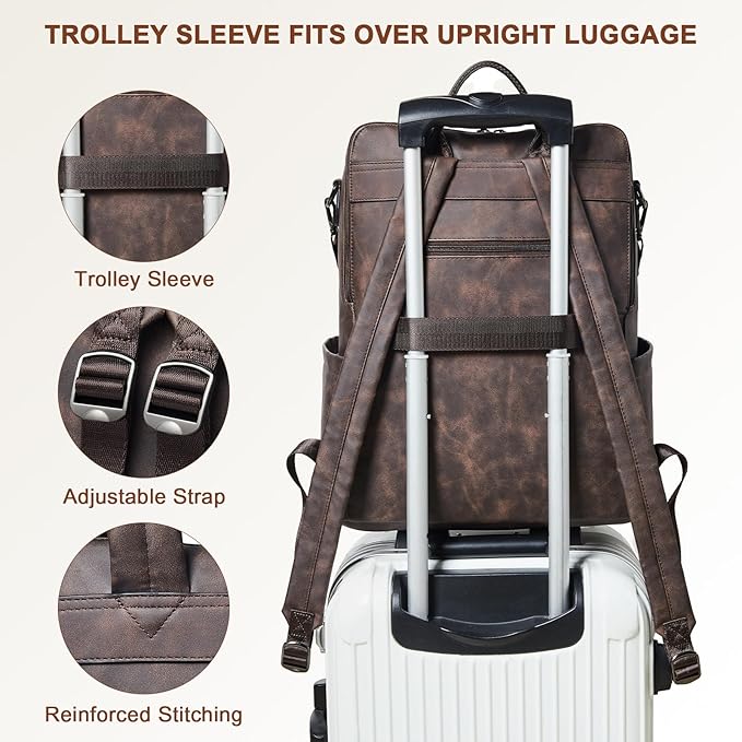 Shrrie Laptop Backpack for Women 15.6 inch,Travel Leather Backpack Purse Nurse Teacher Carry on Backpack Computer Bag,Professional Water-Resistant College Business Work Casual Daypack,Deep Gray