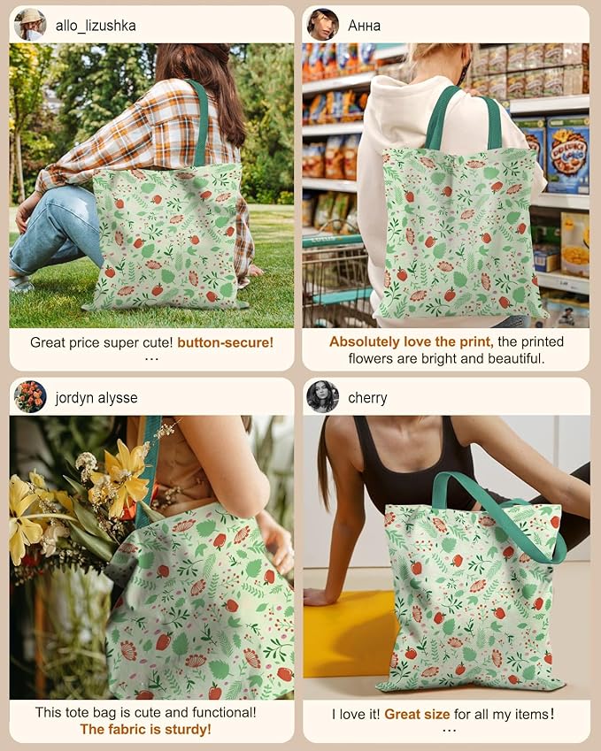 Canvas Tote Bag for Women - Aesthetic Canvas Totes with Pockets Cute Reusable Cloths Ladies Shoulder Bag