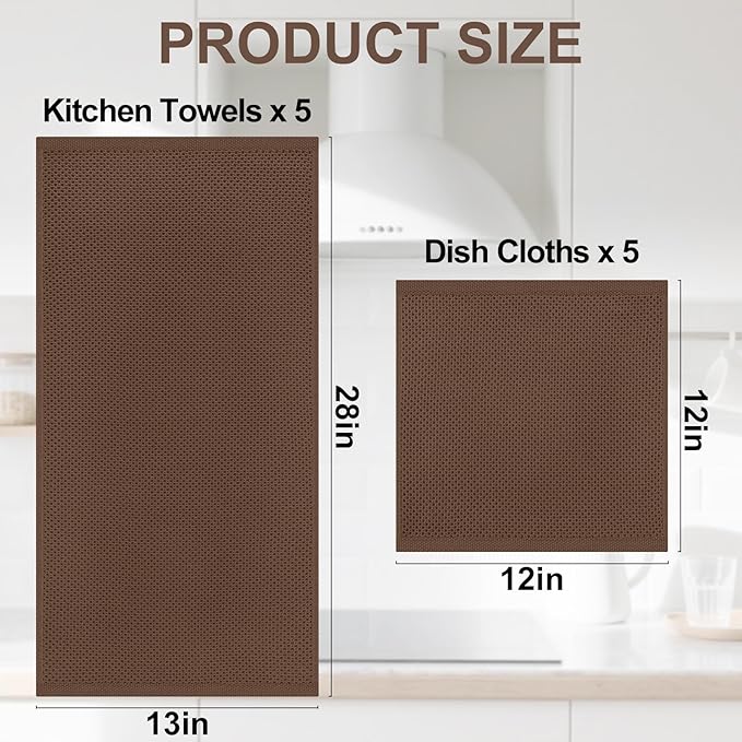 Homaxy 100% Cotton Kitchen Towels and Dishcloths Set, 12 x 12 Inches and 13 x 28 Inches, Set of 10 Bulk Kitchen Towels Set, Ultra Soft Absorbent Dish Cloths for Washing Dishes, Coffee