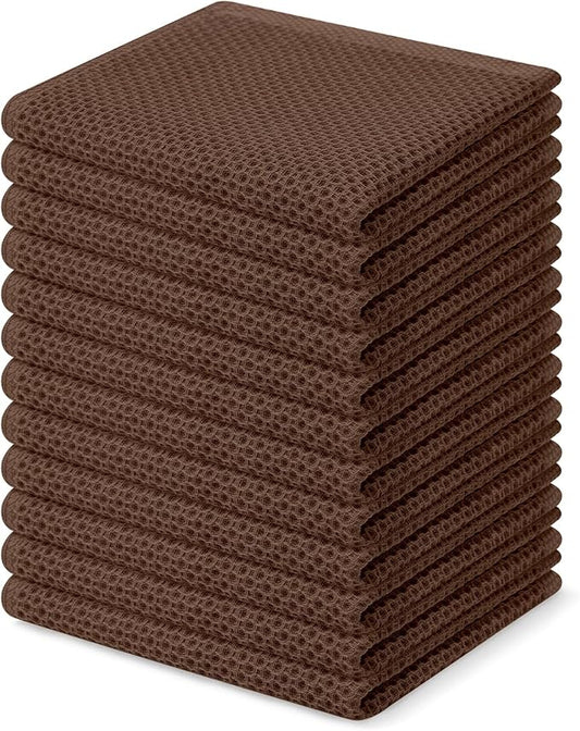 Homaxy 100% Cotton Waffle Weave Kitchen Dish Cloths, Ultra Soft Absorbent Quick Drying Dish Towels, 12 x 12 Inches, 12-Pack, Coffee