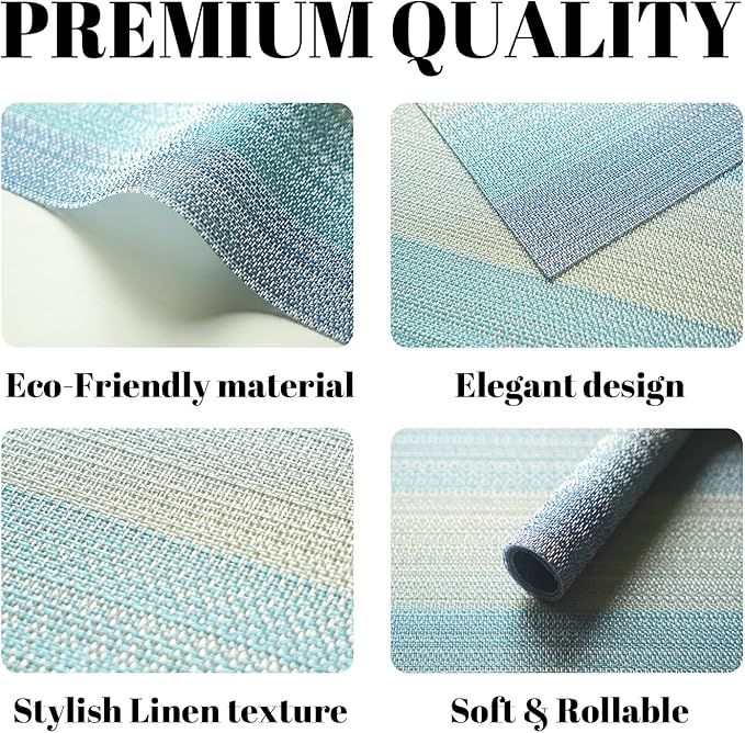 Placemats Set of 8 Vinyl/Plastic Woven Place Mats for Kitchen Table Indoor/Outdoor Washable Placemat Wipeable Dining Table Mats (Ocean Geode,8)