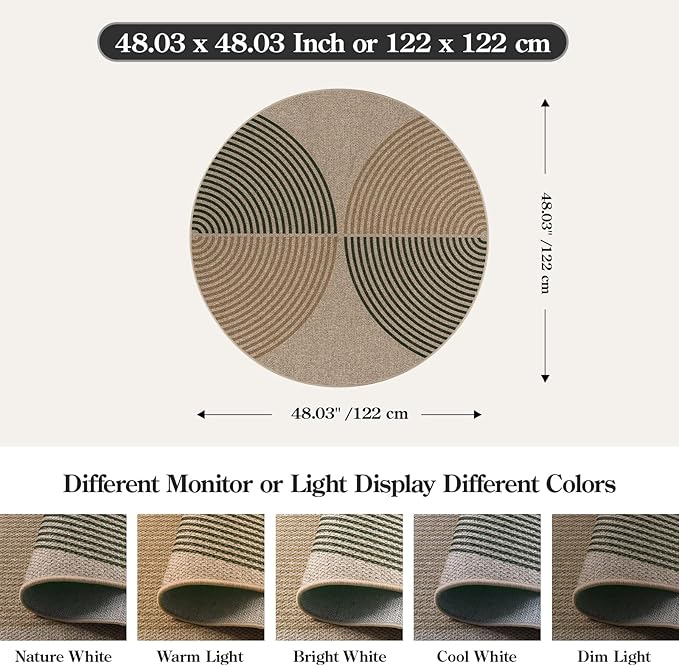 Lahome Modern Rainbow Round Entryway Rug 4ft, Circle Easy Jute Rug Washable Indoor Outdoor Patio Rug Farmhouse Front Door Mat, Contemporary Non Slip Round Carpet for Bedroom Kitchen