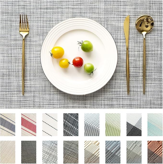 Placemats Set of 4 Vinyl/Plastic Woven Place Mats for Kitchen Table Indoor/Outdoor Washable Placemat Wipeable Dining Table Mats (Grey,4)