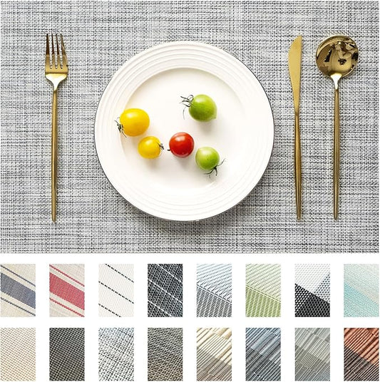 Placemats Set of 8 Vinyl/Plastic Woven Place Mats for Kitchen Table Indoor/Outdoor Washable Placemat Wipeable Dining Table Mats (Grey,8)