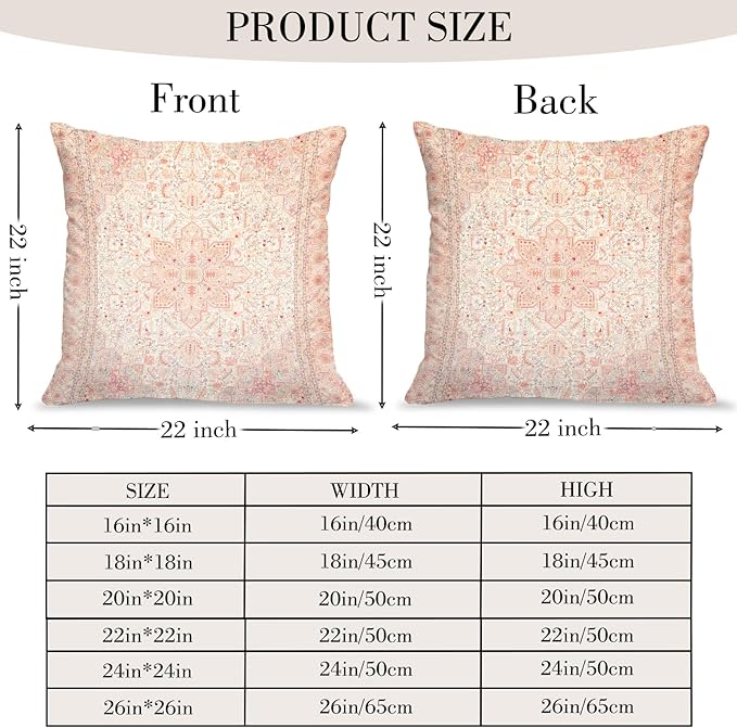 Boho Throw Pillow Covers 22x22 inch Set of 2,Boho Vintage Carpet Pattern Antique Ethnic Decor Double Sided Pattern Cushion Cover Soft Pillow Case Living Sofa Room Bed Square Pillow Cover