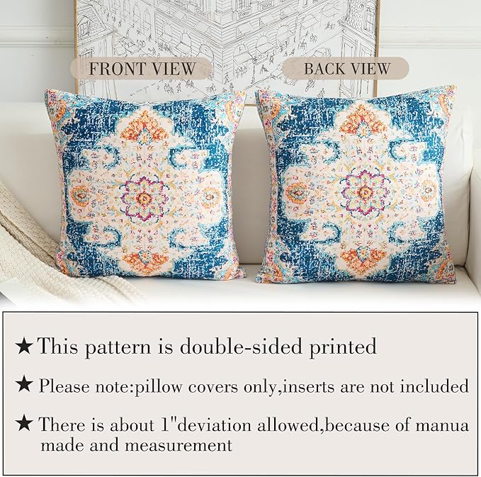 Boho Throw Pillow Covers 22x22 inch Set of 2,Boho Vintage Carpet Pattern Antique Ethnic Decor Double Sided Pattern Cushion Cover Soft Pillow Case Living Sofa Room Bed Square Pillow Cover