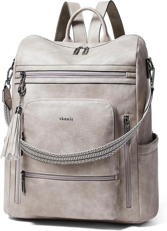 Shrrie Vegan Leather Laptop Backpack for Women 15.6 inch Work Backpack Fashion Travel Backpack Purse for Business College