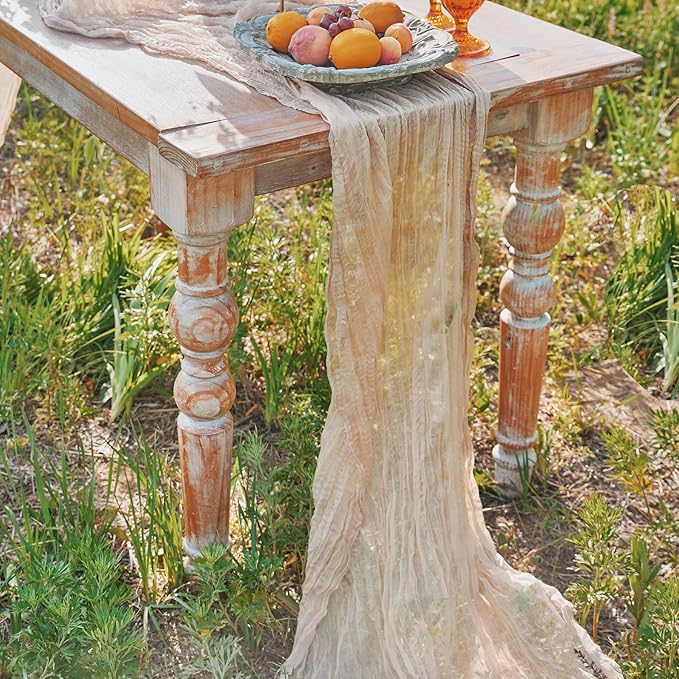 2 Pieces 10FT Table Runners Beige Cheesecloth Table Runner Long Boho Gauze Cheese ClothTable Runner Rustic Sheer Table Runner for Wedding Bridal Shower Birthday Party Table Decorations