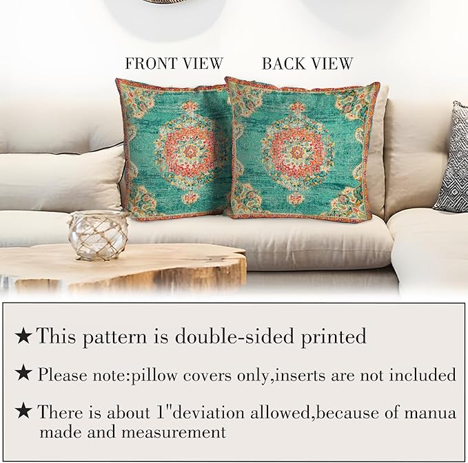 Boho Throw Pillow Covers 22x22 inch Set of 2,Boho Vintage Carpet Pattern Antique Ethnic Decor Double Sided Pattern Cushion Cover Soft Pillow Case Living Sofa Room Bed Square Pillow Cover