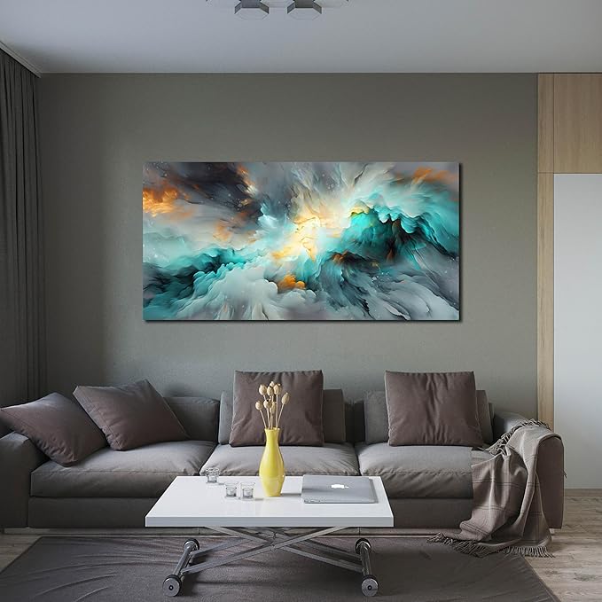 LAOTOART Abstract Art Canvas - Modern Art Wall Decor - Teal Room Decor for Teens Size 24" x 48"