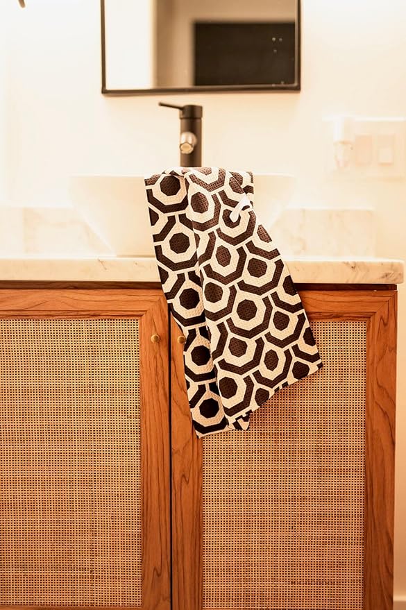 || 3 Pack|| Double Sided || Not Your Ordinary Dish Towels || Waffle Weave Microfiber || Highly Absorbent || Hanging Loop || Dish Cloths || Modern || Designer Prints (Black)