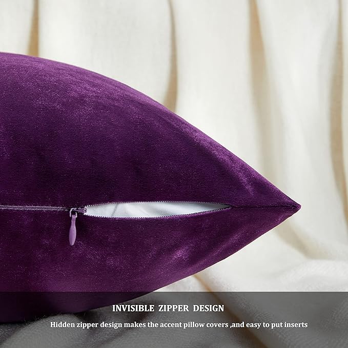 GIGIZAZA Purple Velvet Decorative Throw Pillow Covers Cushion Cover Set of 4 Luxury Pillow Cases for Sofa