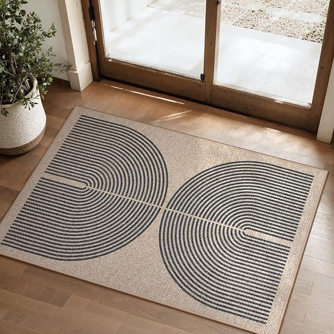 Lahome Rainbow Easy Jute Rug, 2x3 Farmhouse Kitchen Rugs Non Slip Washable Entryway Rug, Neutral Non Slip Non Shedding Low Pile Indoor Outdoor Door Mats for Porch Foyer