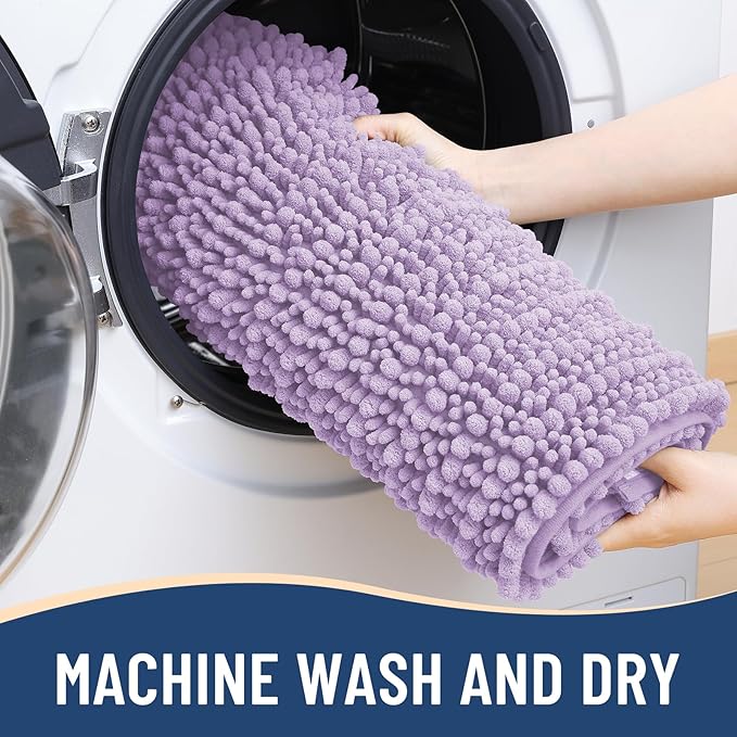 Arotive Luxury Chenille Bathroom Rug Mat, Extra Soft Thick Absorbent Shaggy Bath Rugs, Non-Slip Machine Wash Dry, Plush Bath Mats for Bathroom, Shower and Tub, 30x17, Light Purple