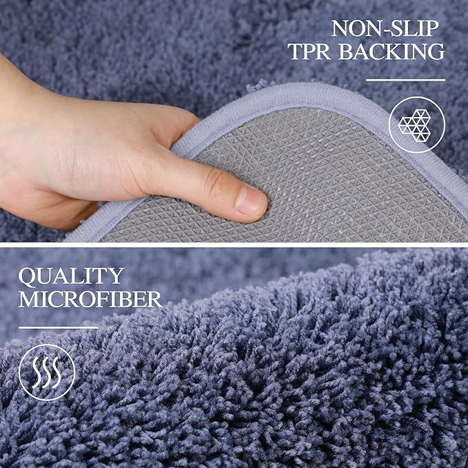Walensee Large Bathroom Rug (24 x 48, Blue) Extra Soft and Absorbent Shaggy Bath Mat Machine Washable Microfiber Non Slip Luxury Floor Mat