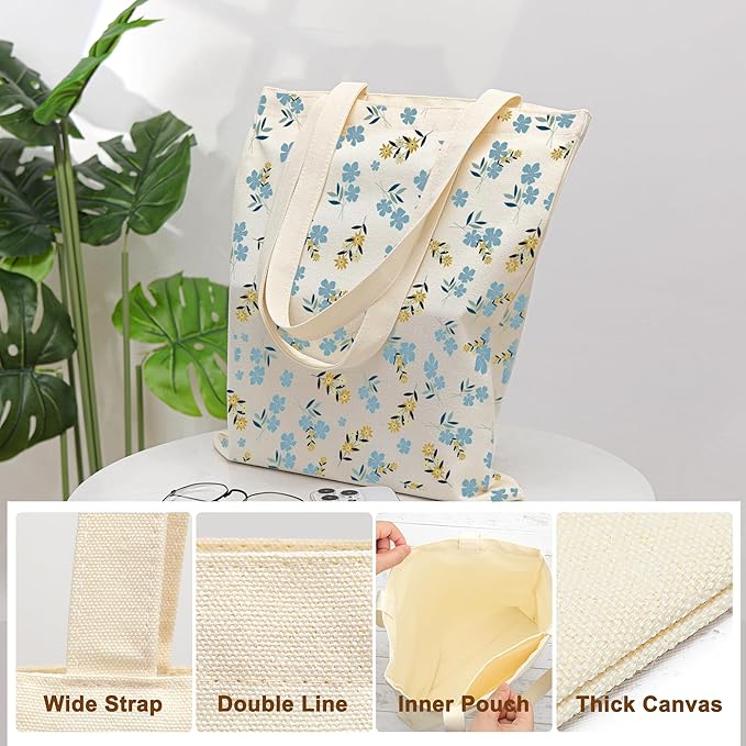 Tote Bag for Women, Canvas Tote Bag with Pockets,Canvas Shopping Bags,Reusable Grocery Bags